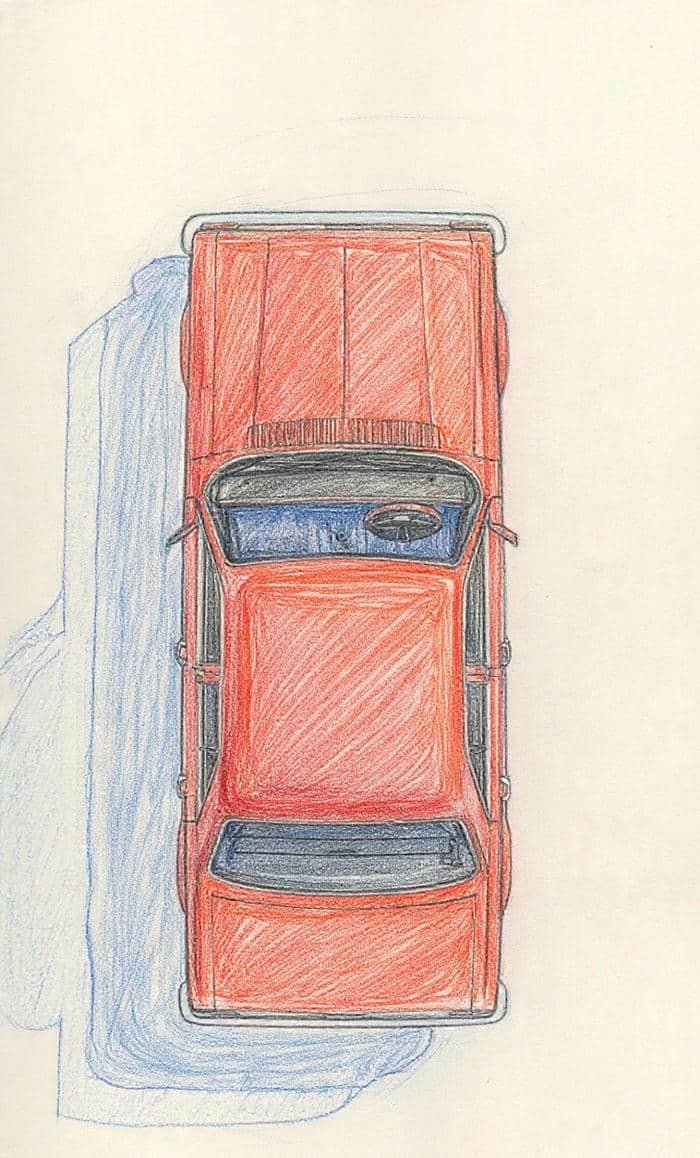 Đường nét kỹ thuật xuất hiện rõ trong tranh vẽ ô tô