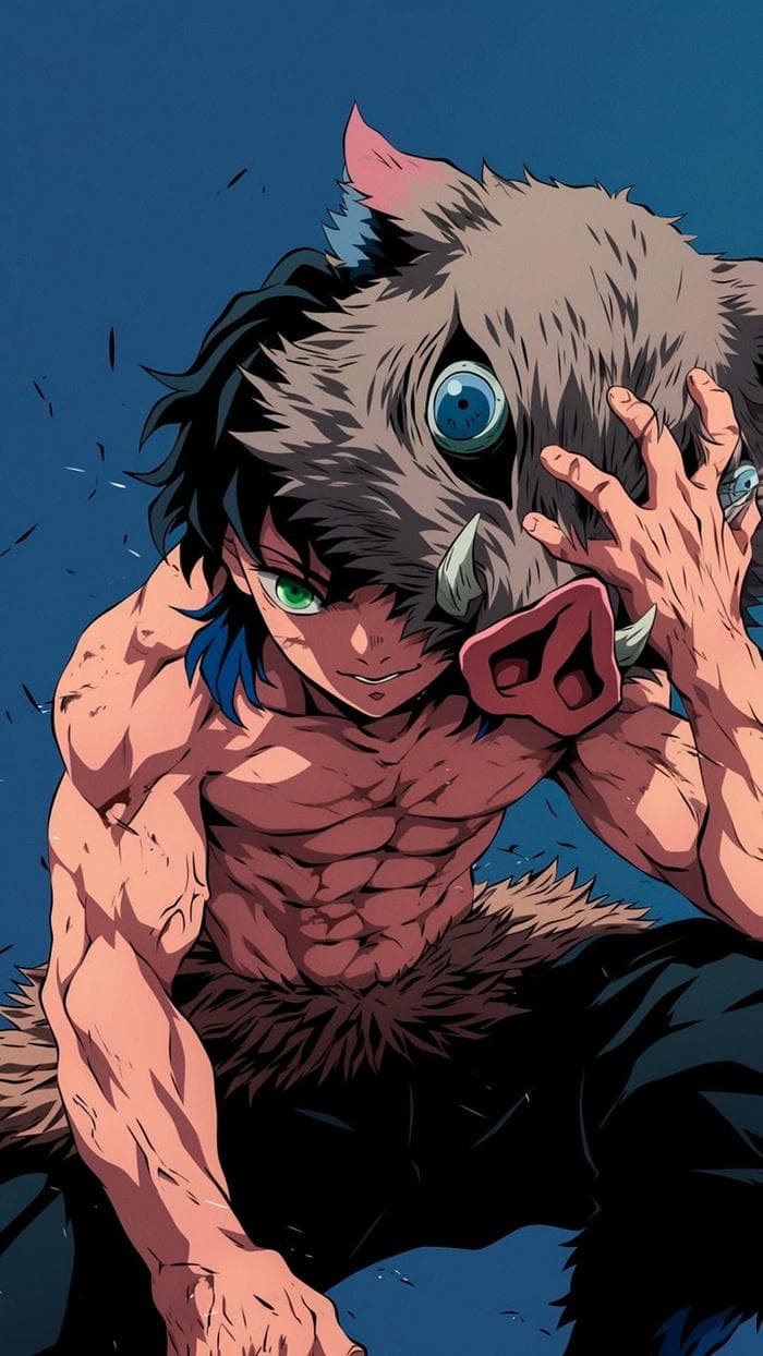Hình Inosuke anime với chiếc mặt nạ heo