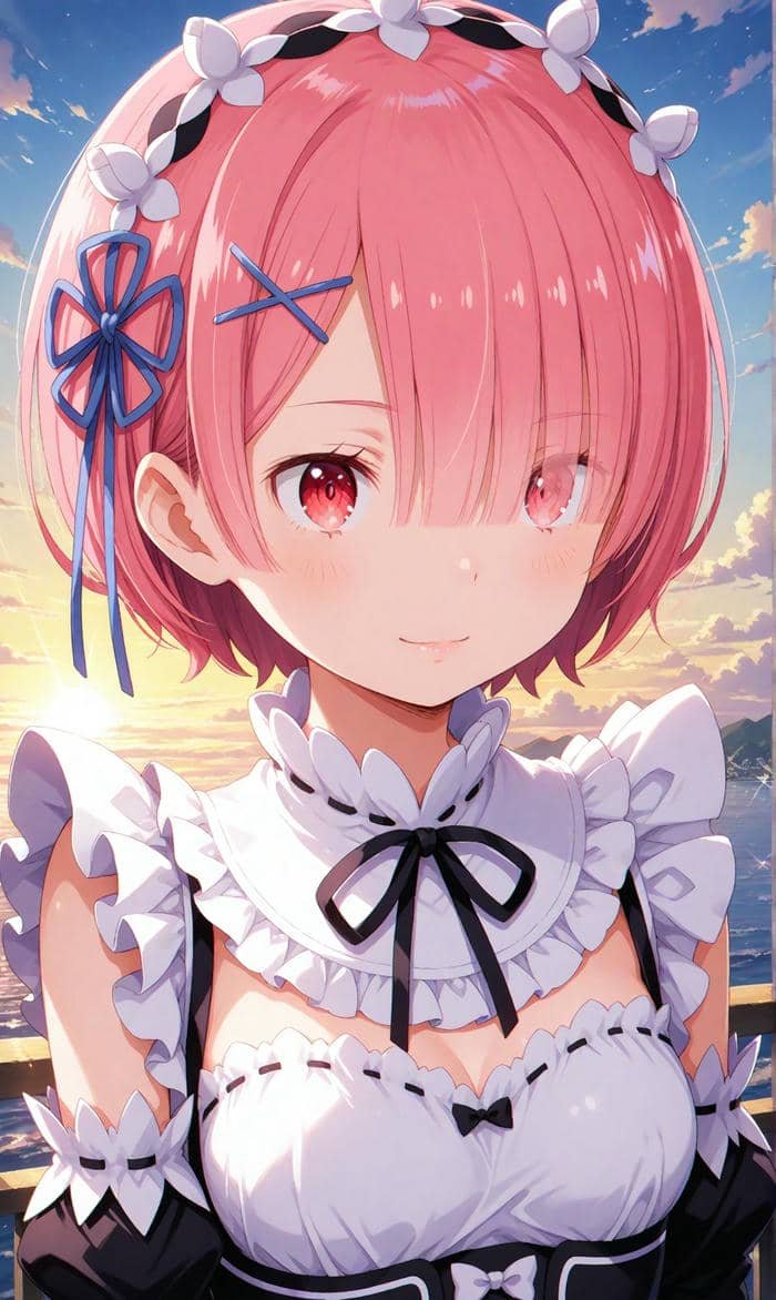 Hình ảnh Ram Re Zero váy trắng viền đen