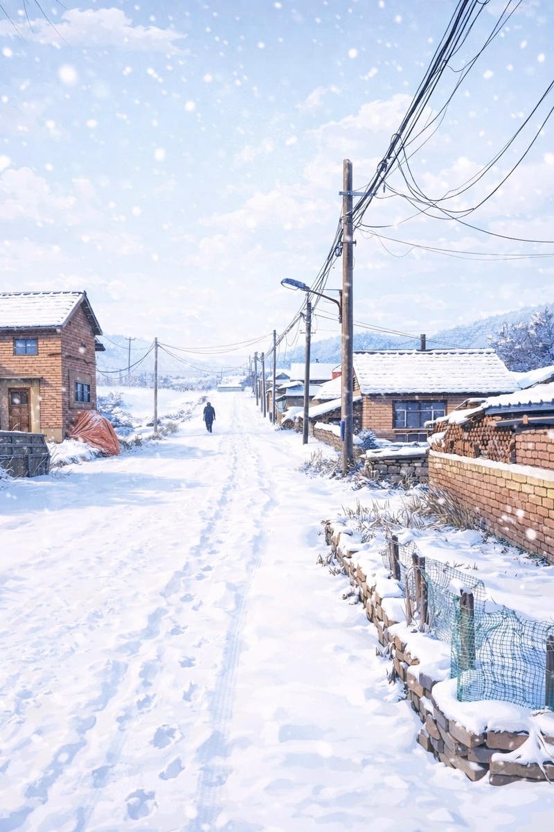 Hình ảnh tuyết rơi anime con đường đầy tuyết