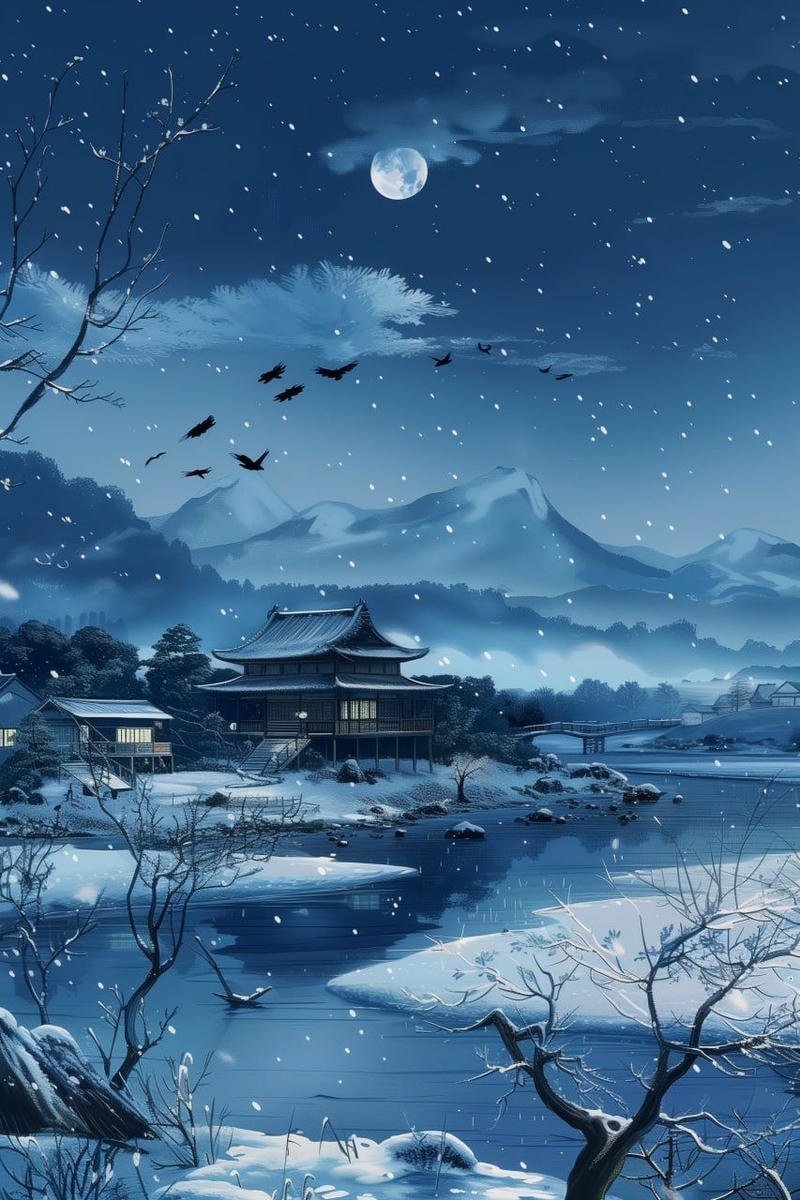 Hình ảnh tuyết rơi anime ngôi làng nhỏ