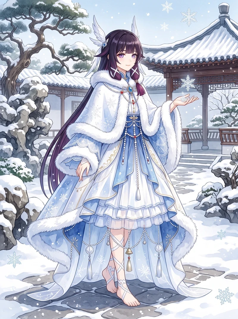 Hình anime tuyết rơi lãng mạn trong trẻo