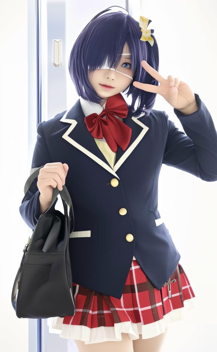 Hình cosplay rikka biểu cảm ngây thơ pha chút tinh nghịch
