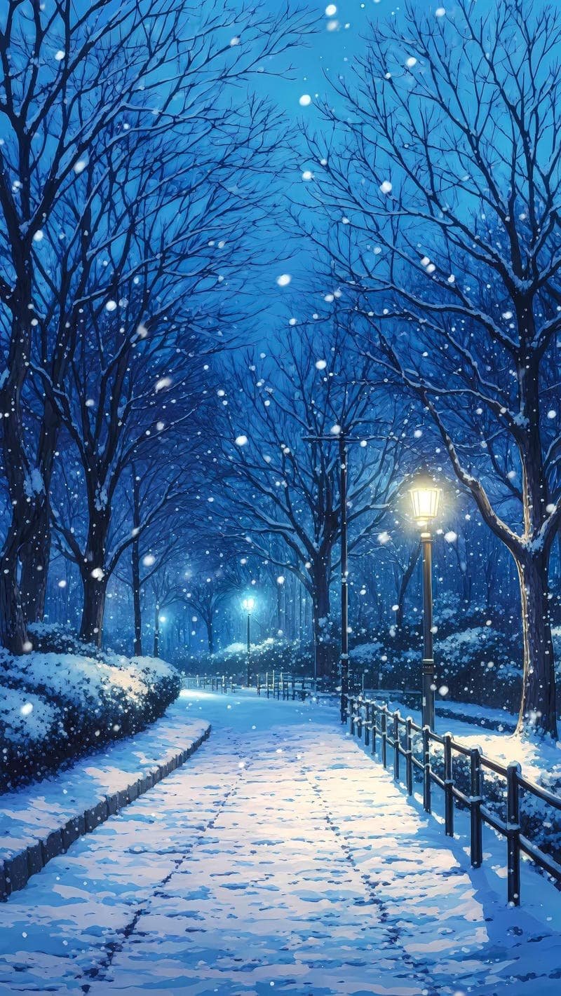 Hình tuyết rơi anime ánh đèn vàng