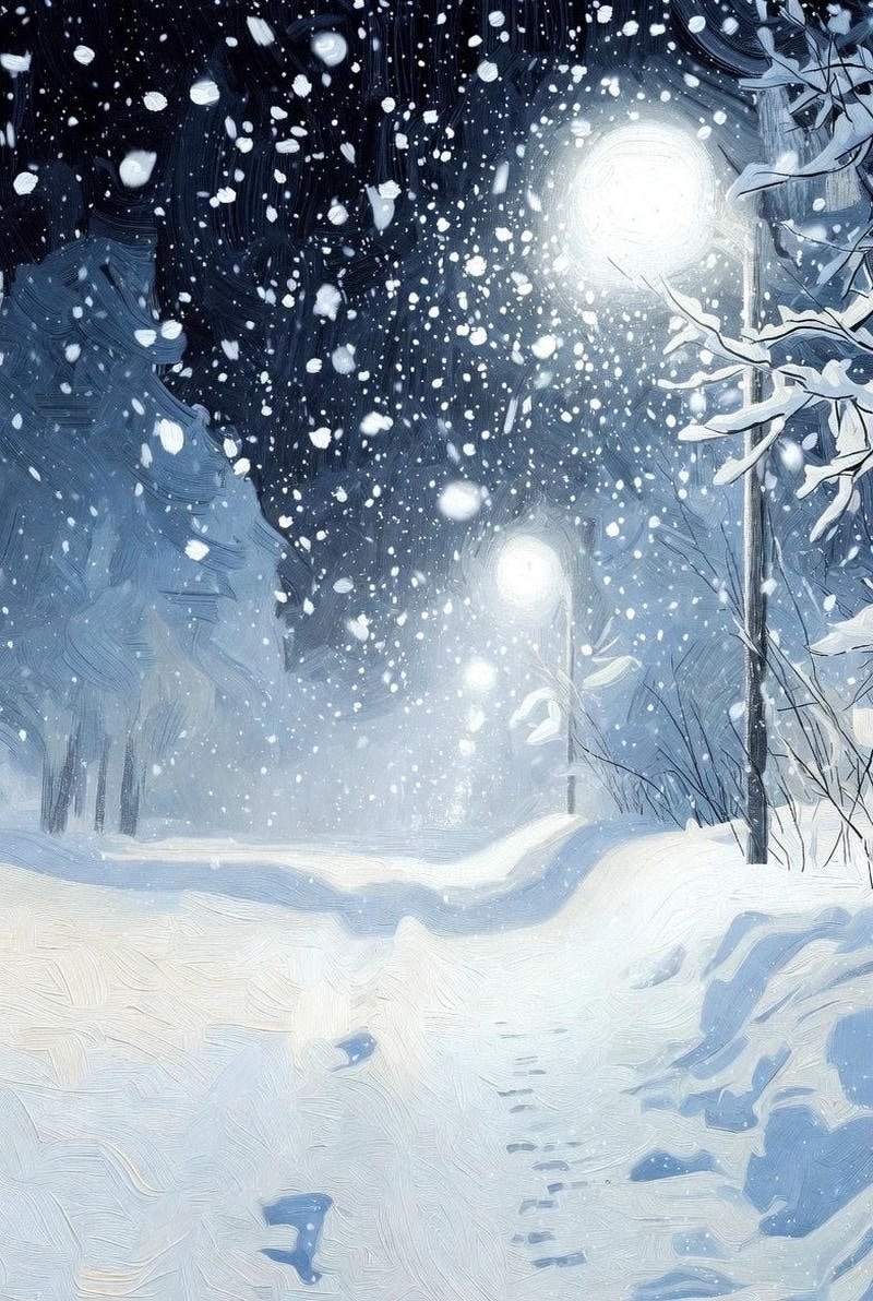 Hình tuyết rơi anime cây thông phủ tuyết