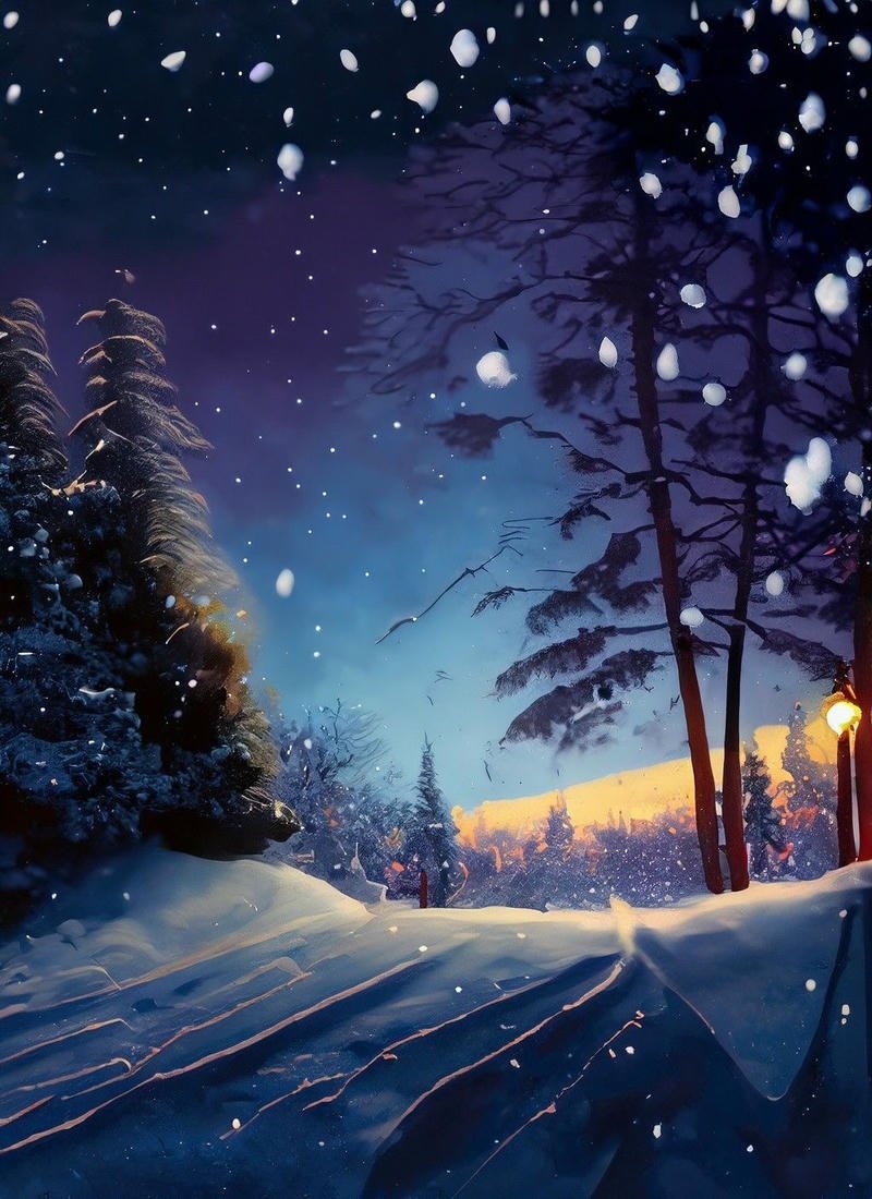 Hình tuyết rơi anime đường đi phủ tuyế