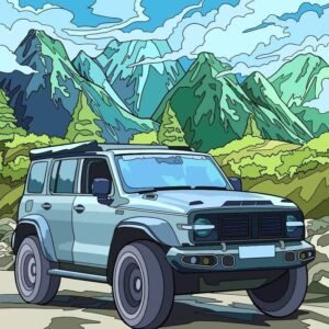 Tranh vẽ ô tô tập trung vào hình khối rõ ràng