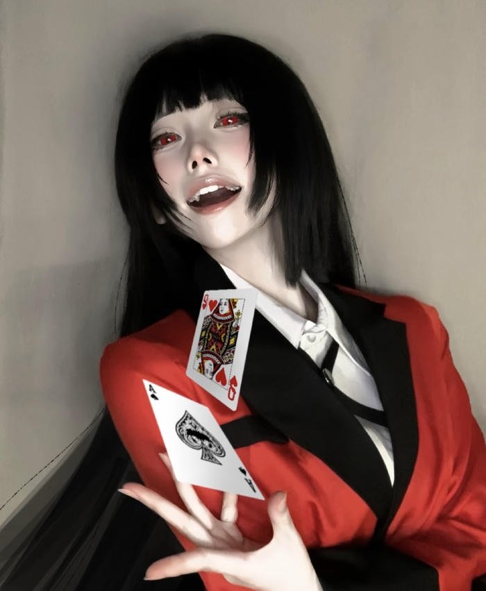 Yumeko jabami cosplay ánh mắt sắc lạnh