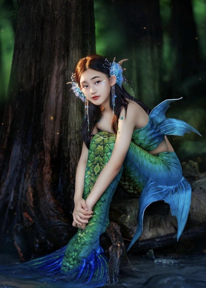 cosplay nàng tiên cá đuôi cá sắc màu nổi bật