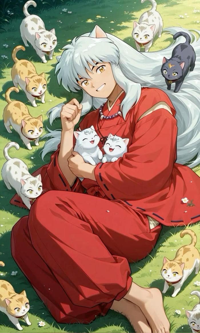hình Inuyasha cùng mèo đáng yêu