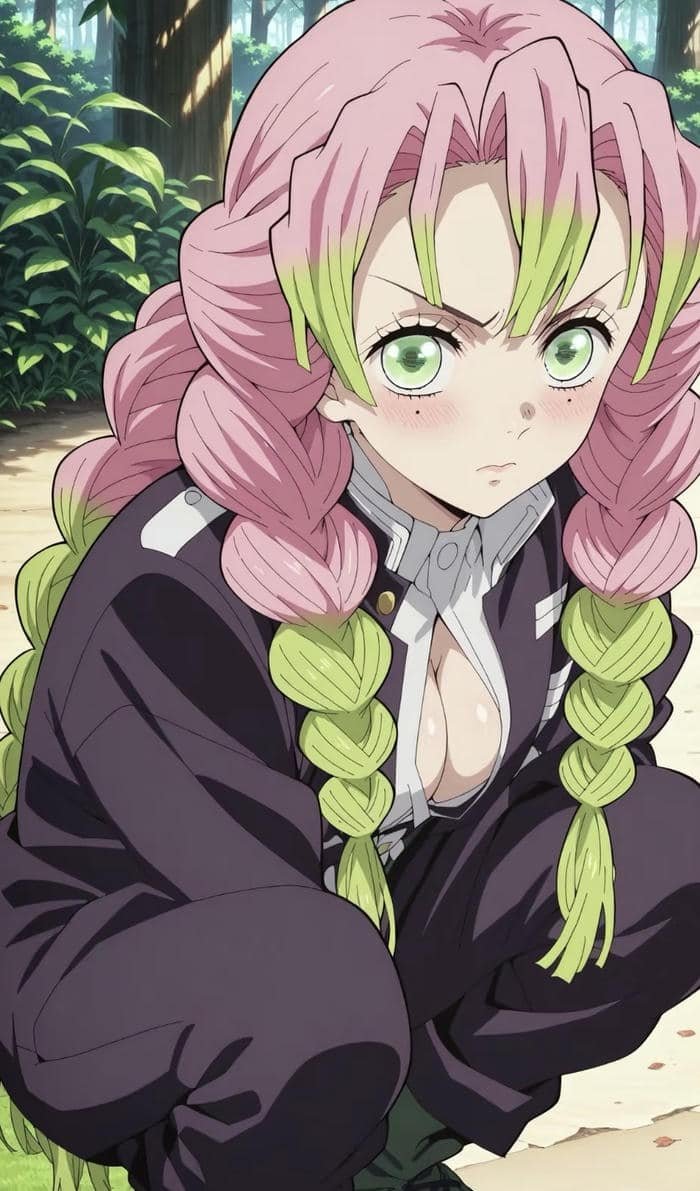 hình ảnh mitsuri anime ánh mắt bực bội