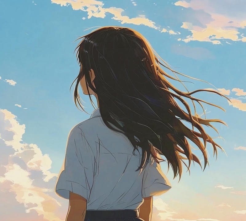 Ảnh cô gái quay lưng anime nhìn ra cảnh xa