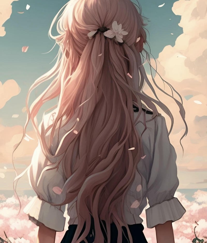 Ảnh cô gái quay lưng anime thiếu nữ nhìn về chân trời