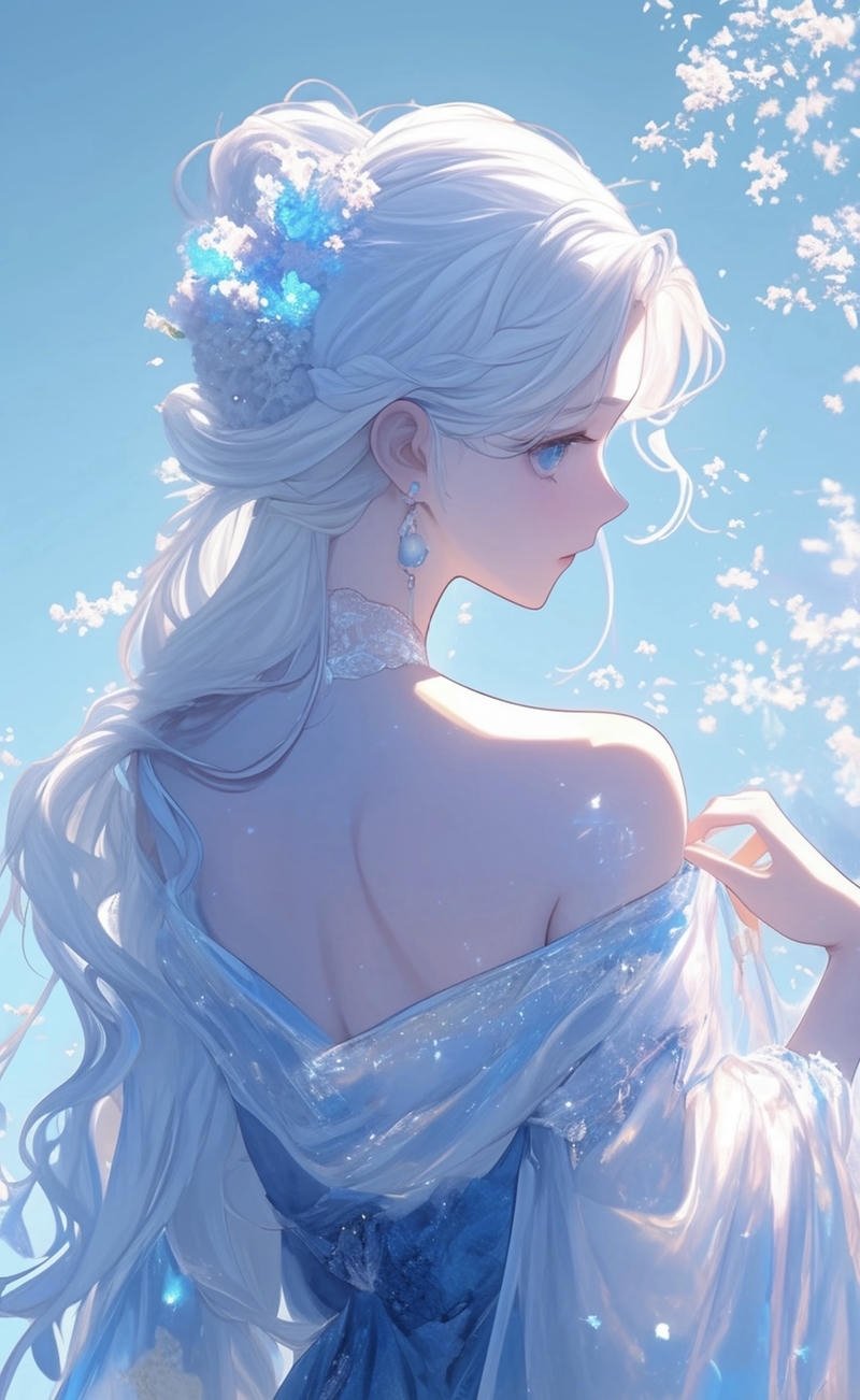 Ảnh cô gái quay lưng anime tóc dài bay trong gió