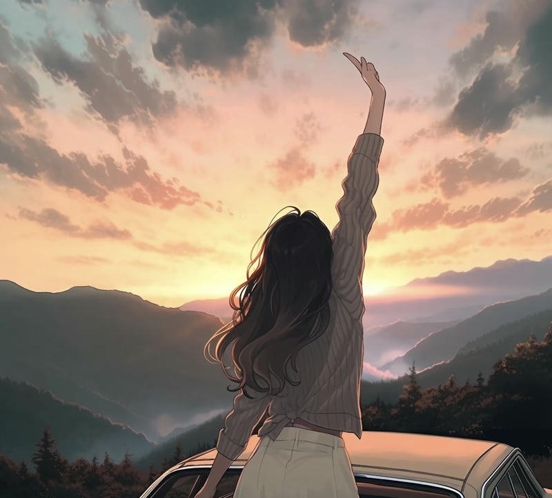 Ảnh cô gái quay lưng anime tóc dài trong gió