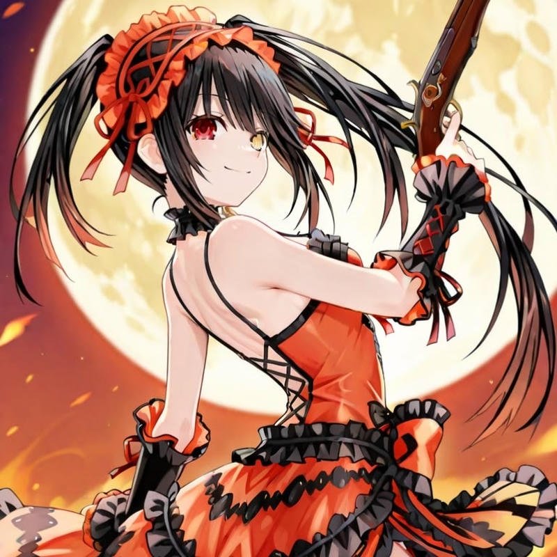 Cảnh Kurumi Tokisaki với nụ cười nhẹ