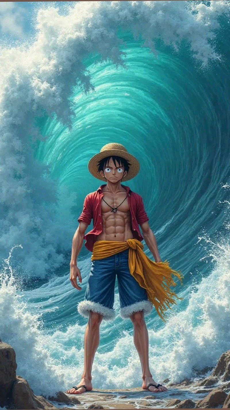 Cảnh Luffy đứng trước biển lớn trong One Piece