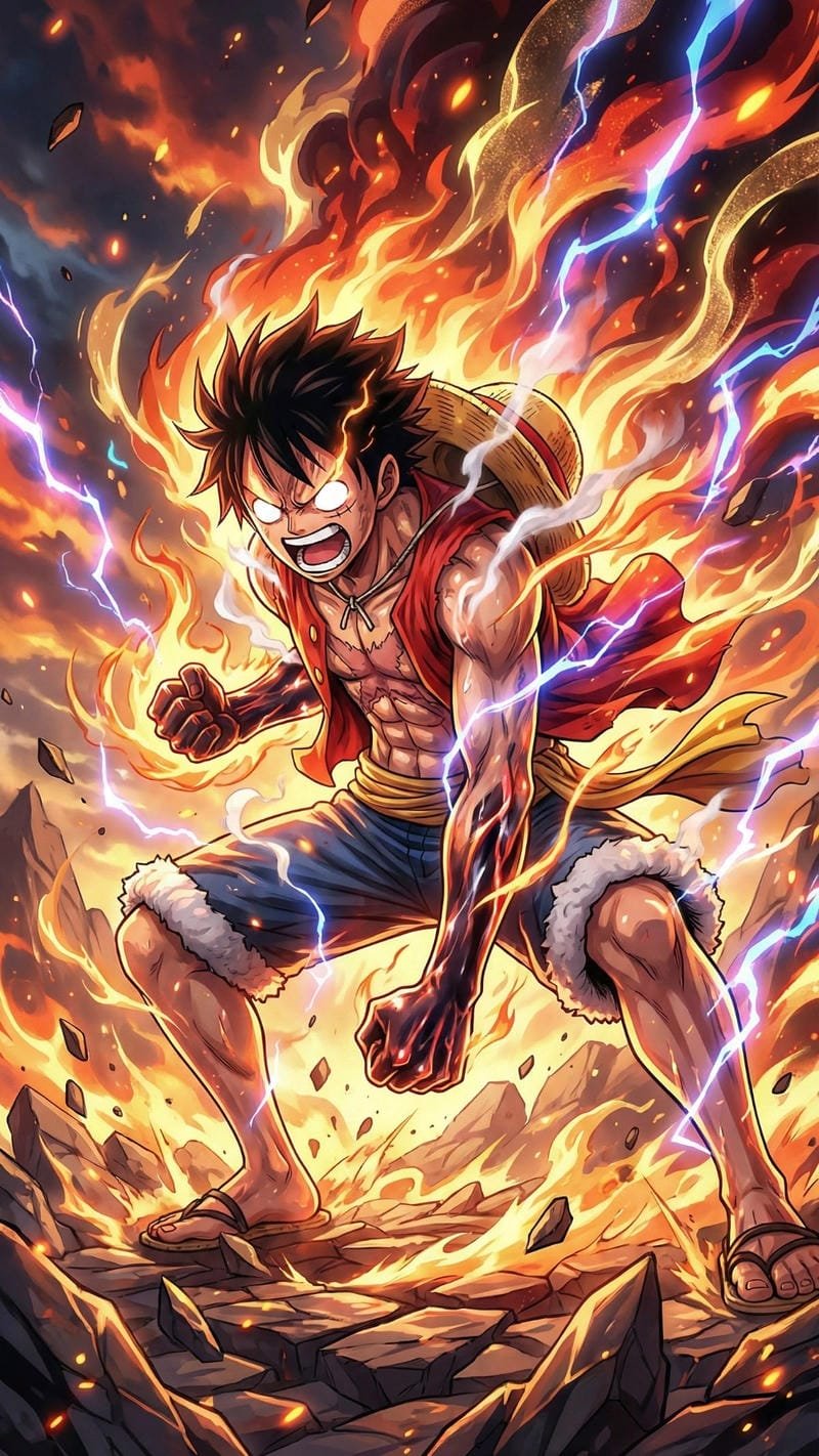 Cảnh Luffy tung nắm đấm mạnh mẽ trong One Piece
