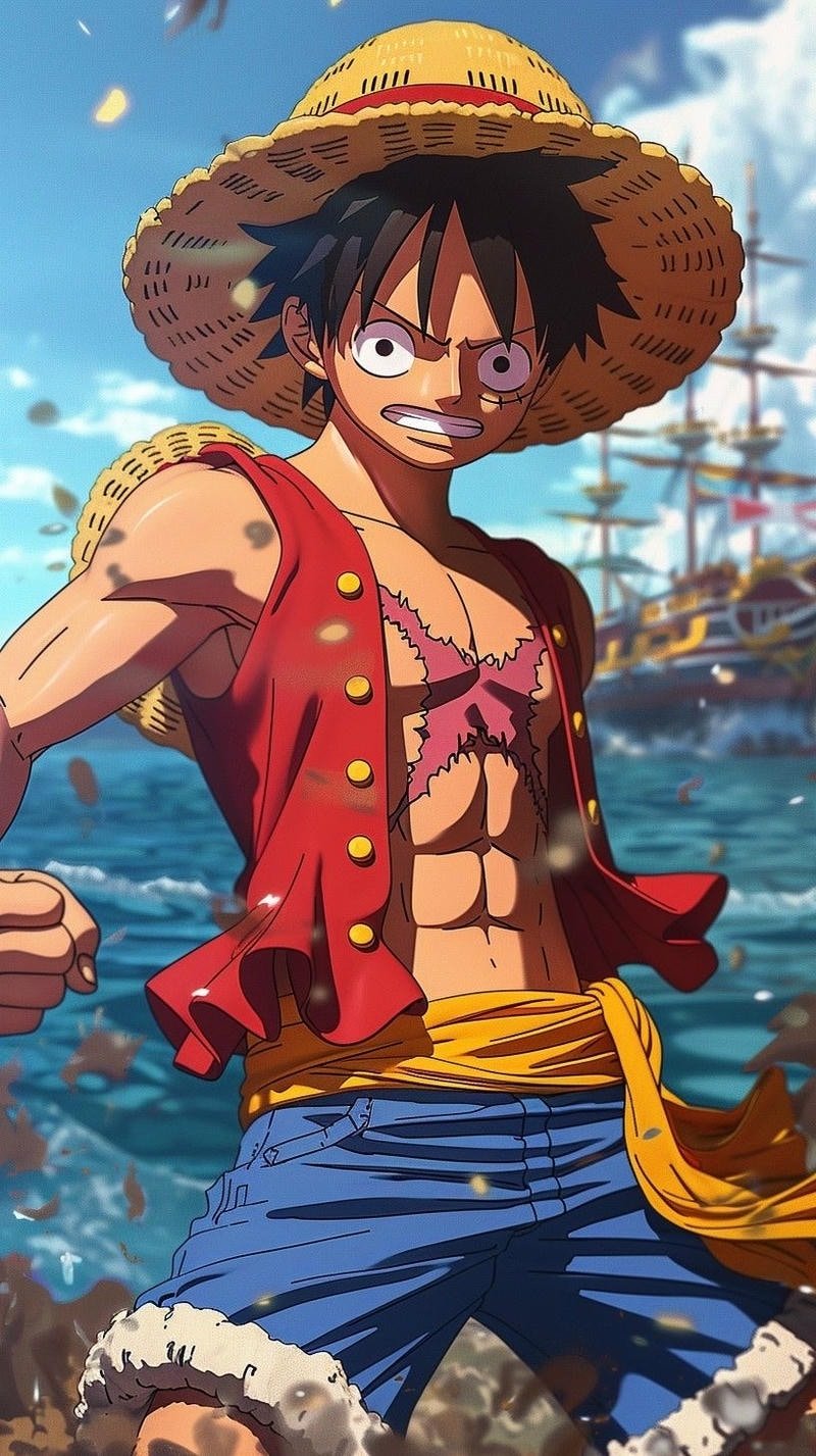 Chân dung Luffy ánh mắt quyết tâm phong cách hoạt hình Nhật