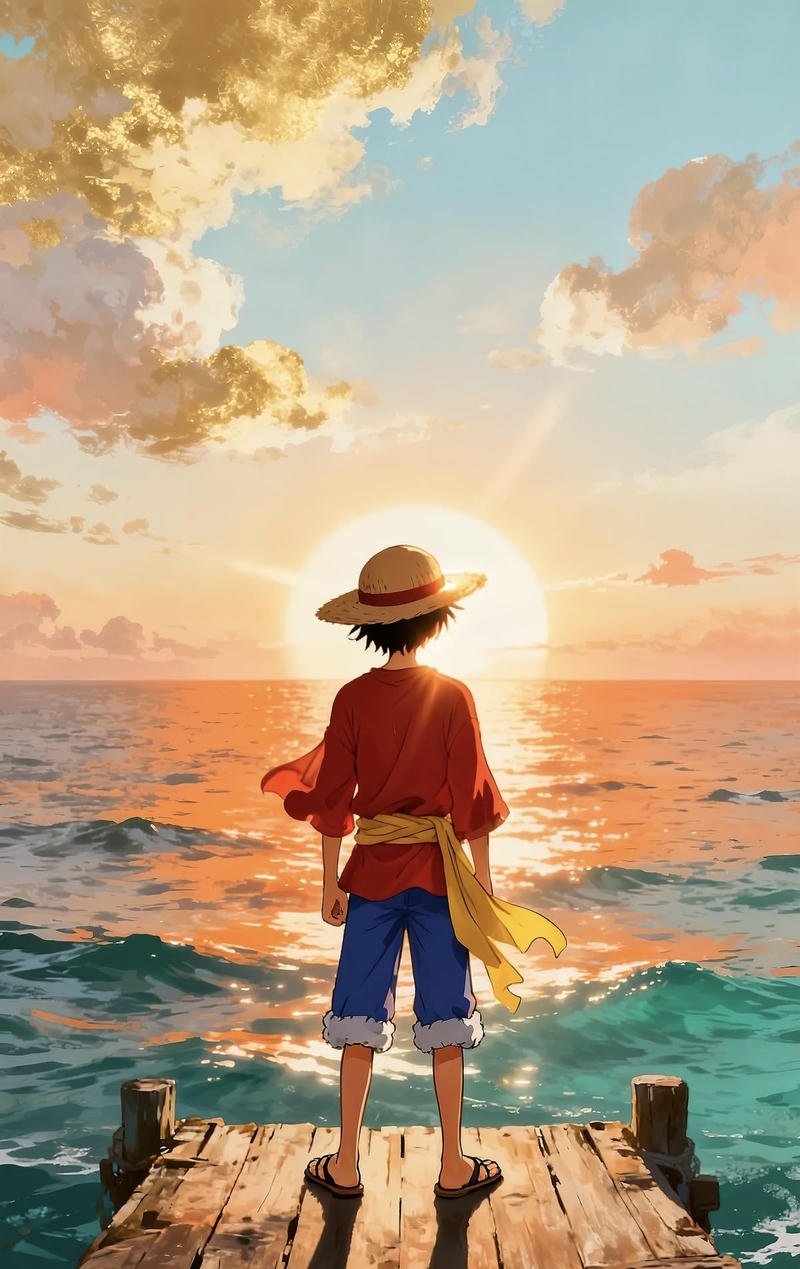 Chân dung Luffy cười rạng rỡ phong cách hoạt hình Nhật