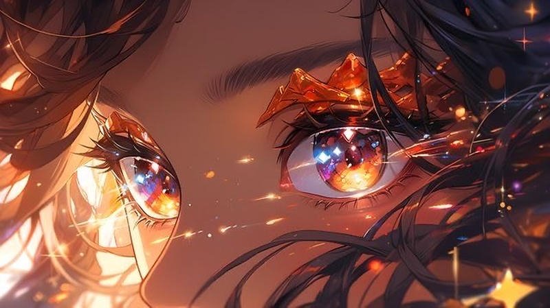 Đôi mắt anime long lanh ánh sáng mềm mại huyền ảo