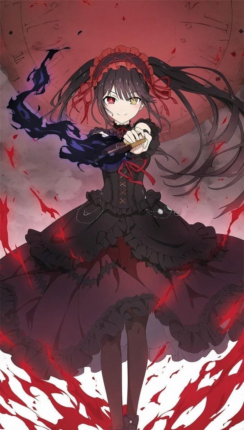 Hình vẽ Kurumi tạo dáng nổi bật trong khung cảnh tối