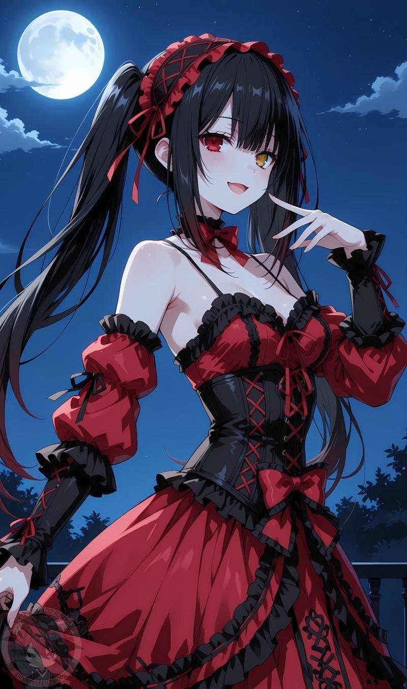 Hình vẽ Kurumi với mái tóc đen dài mượt