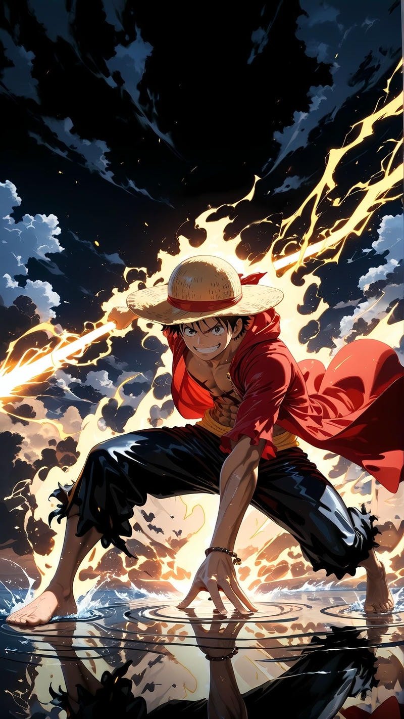 Hình vẽ Luffy đội mũ rơm nổi bật trong One Piece