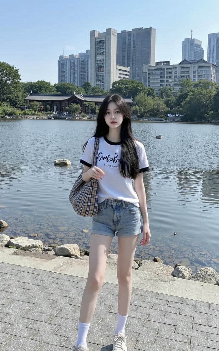 ảnh gái xinh quần short jean xanh