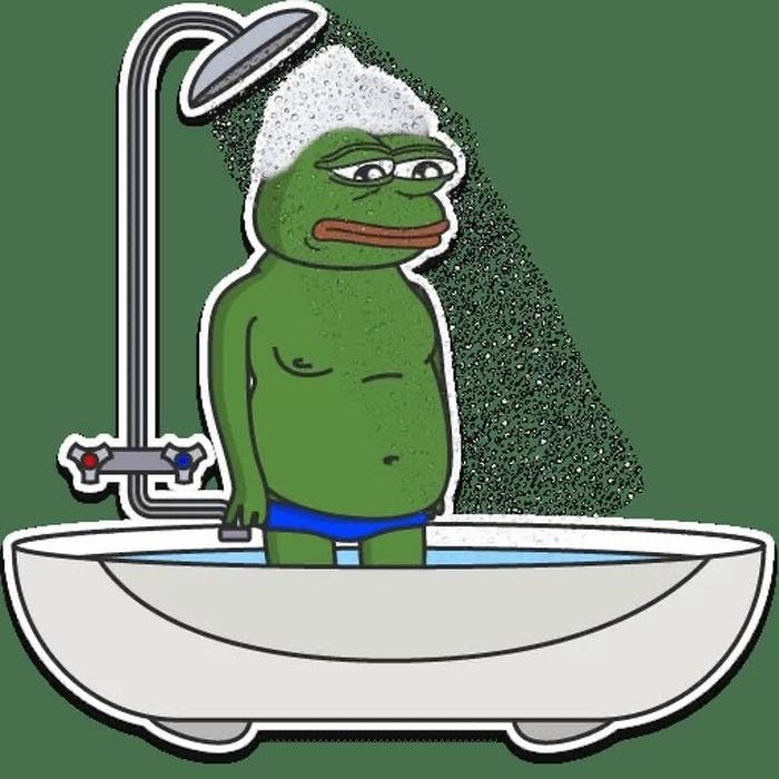ảnh meme ếch xanh đứng trong bồn tắm