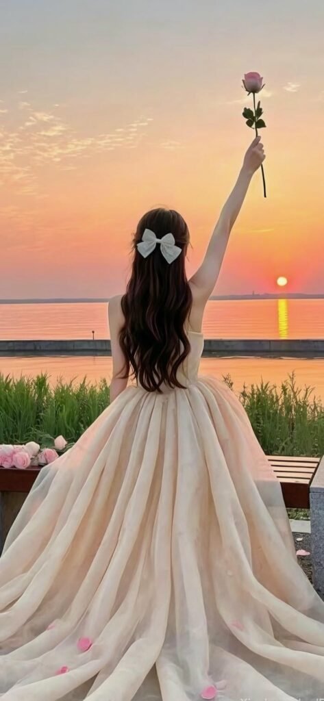 ảnh nền cô gái quay lưng ngắm hoàng hôn