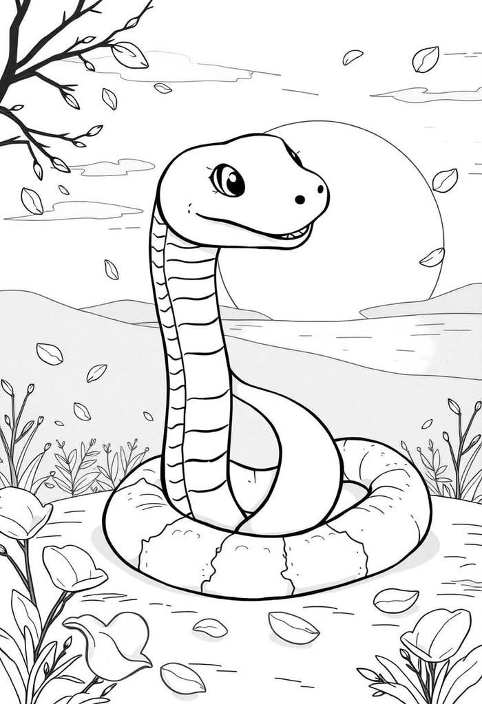 ảnh tranh tô màu con rắn cuộn tròn