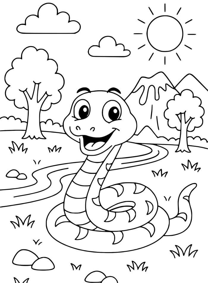 ảnh tranh tô màu con rắn nằm phơi nắng