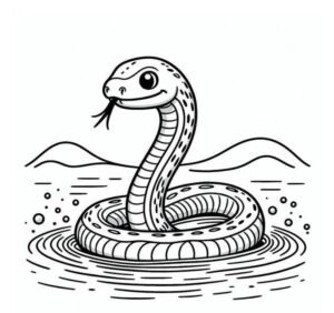 ảnh tranh tô màu con rắn trên mặt nước