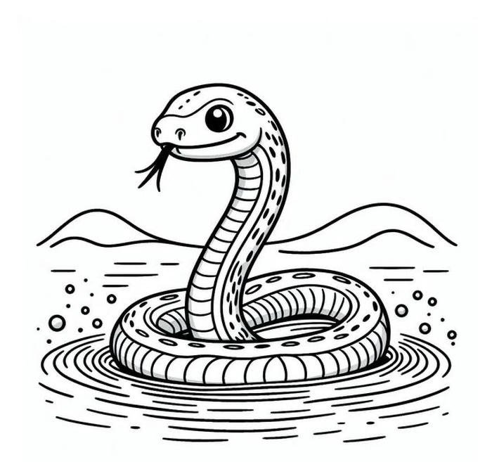 ảnh tranh tô màu con rắn trên mặt nước