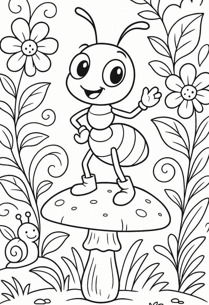 bức tranh tô màu con kiến dáng cong