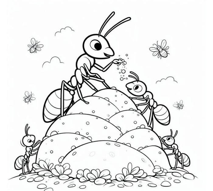 bức tranh tô màu con kiến đang làm tổ