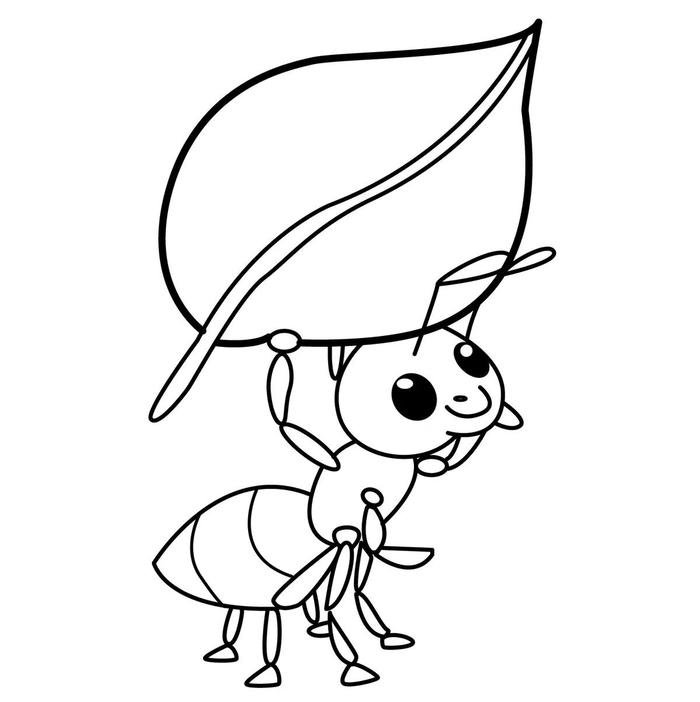 bức tranh tô màu con kiến đội chiếc lá