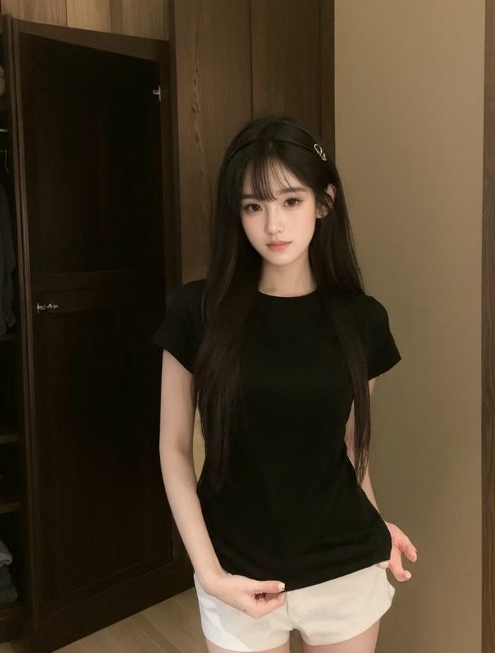 gái xinh mặc quần ngắn áo đen