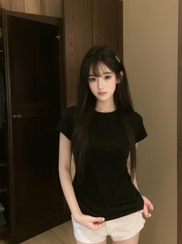 gái xinh mặc quần ngắn áo đen