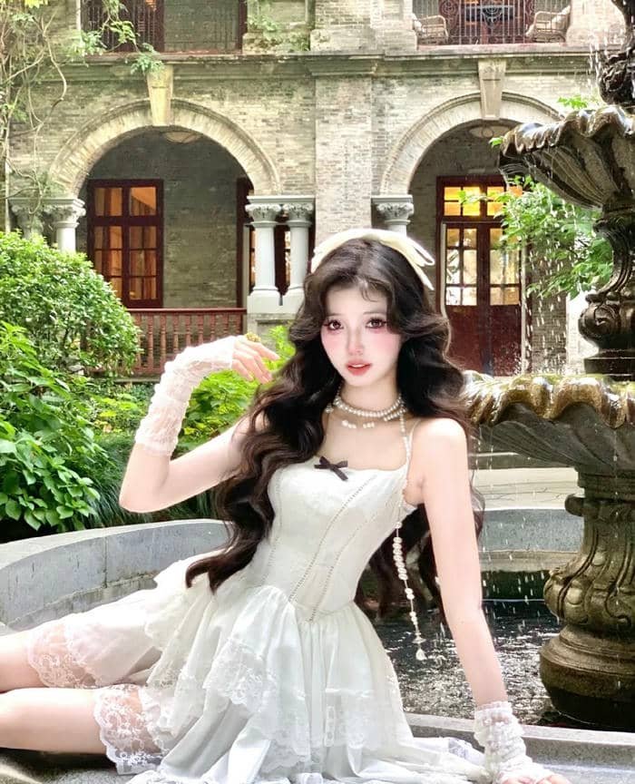 gái xinh trung quốc diện váy hở vai trắng muốt