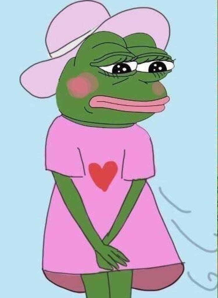 hình ảnh meme ếch xanh mặc váy dịu dàng