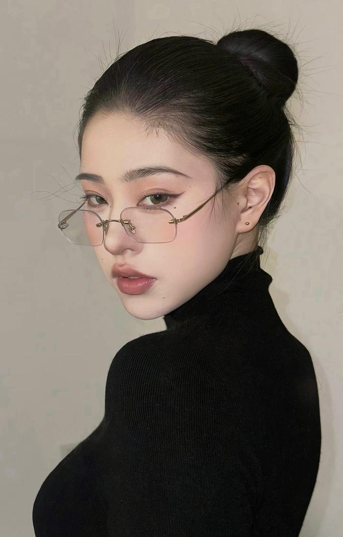 hình gái đeo kính cận tóc búi cao cực xinh