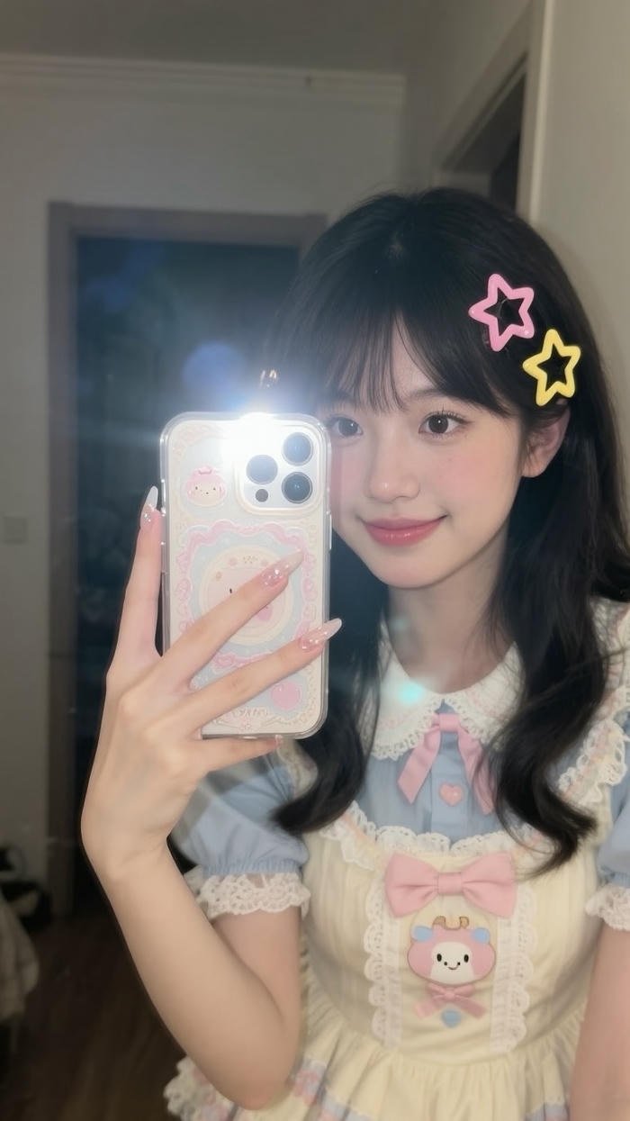 hình gái xinh chụp trước gương cute