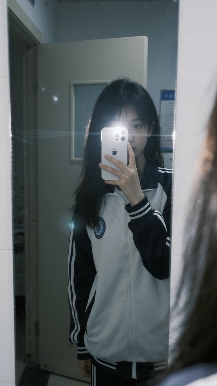 hình gái xinh selfie trước gương