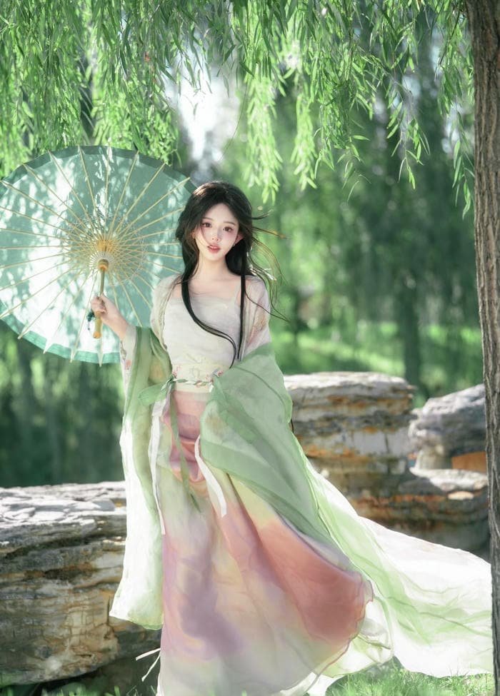 hình gái xinh trung quốc mặc váy dưới tán cây