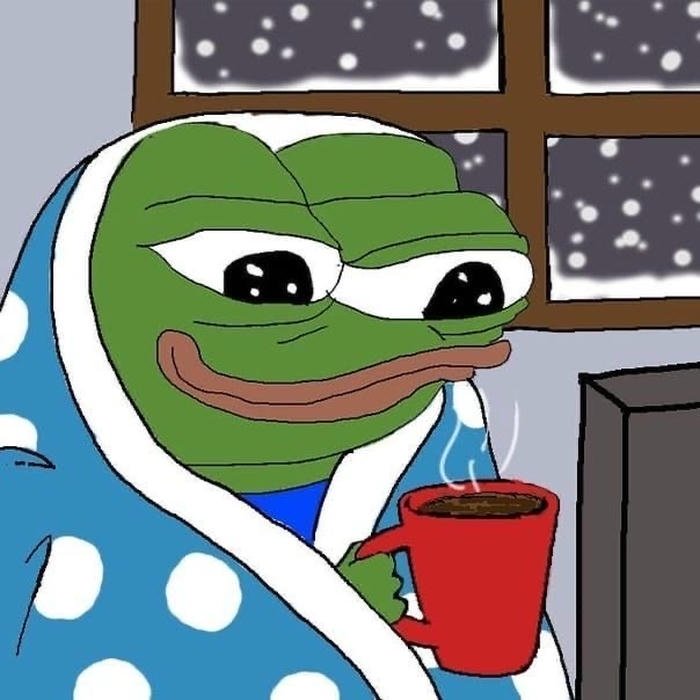 hình meme ếch xanh ngồi cầm cốc nước