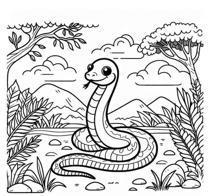 hình tô màu con rắn bò lượn sóng