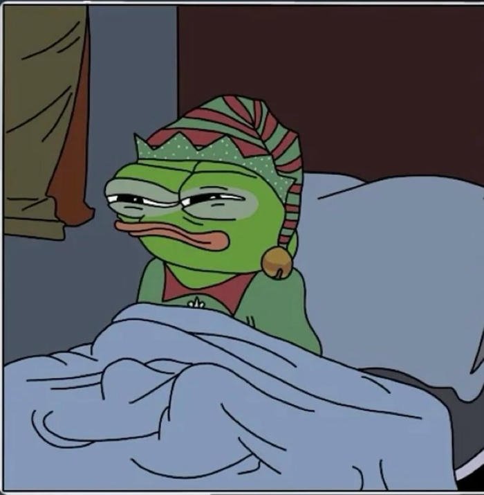 meme ếch xanh ngồi khóc trên giường