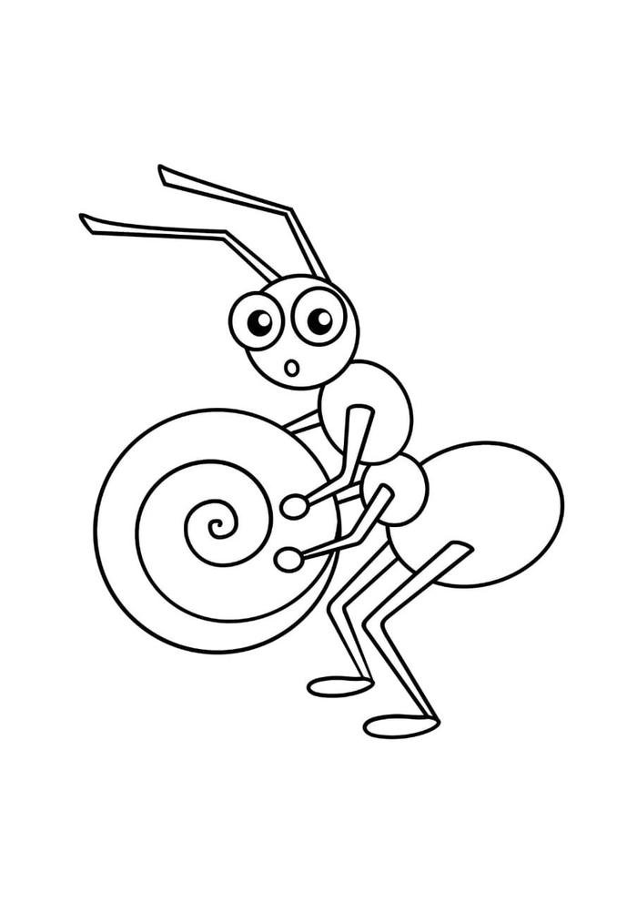 tranh tô màu con kiến cầm quả bóng